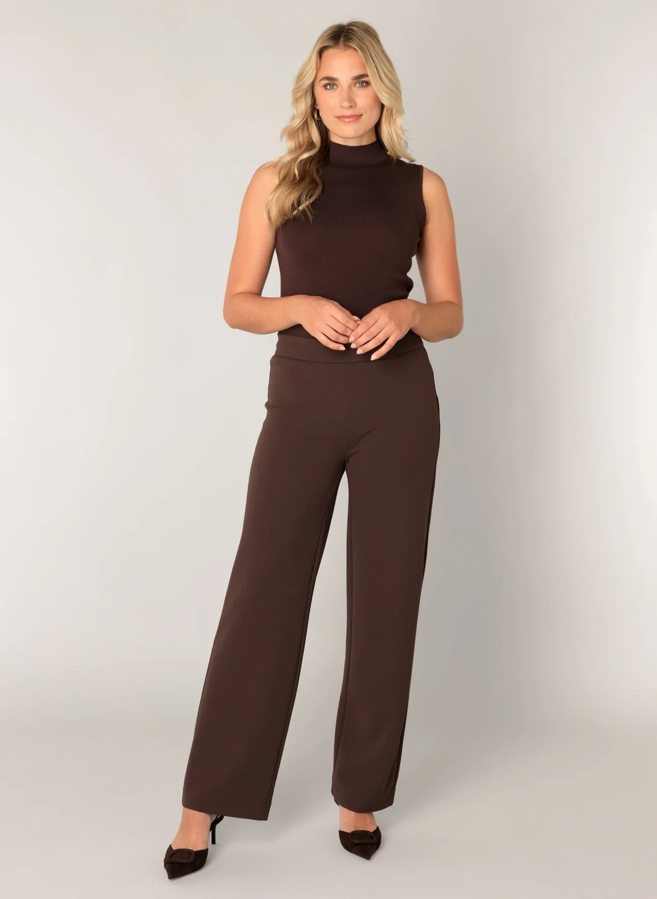 Dames Broek Donkerbruin | Wijde Pijpen | Hoge Taille | Elegant Comfort