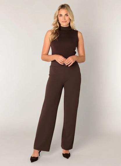 Dames Broek Donkerbruin | Wijde Pijpen | Hoge Taille | Elegant Comfort