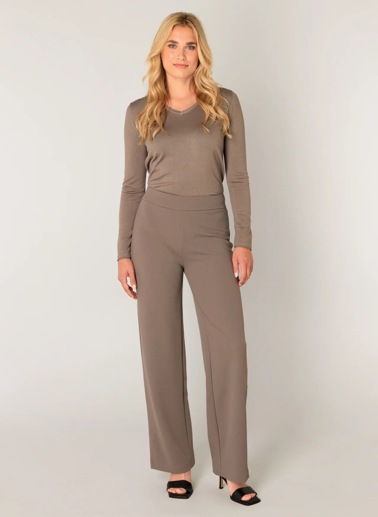 Dames Broek Taupe | Wijde Pijpen | Hoge Taille | Comfort Fit