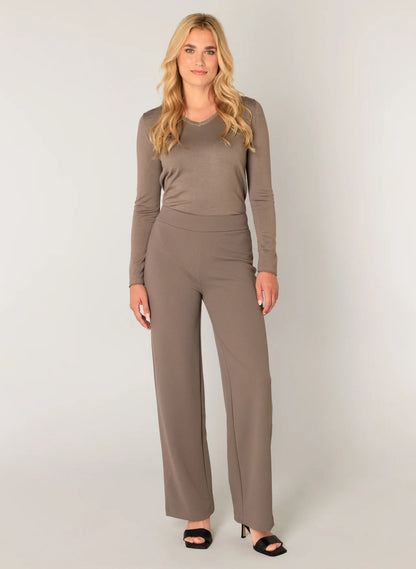 Dames Broek Taupe | Wijde Pijpen | Hoge Taille | Comfort Fit