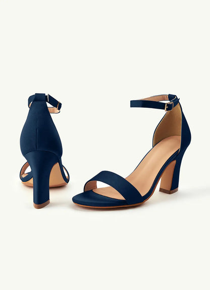 Dames Sandaal Navy Blauw | Blokhak | Enkelbandje | Suède-look