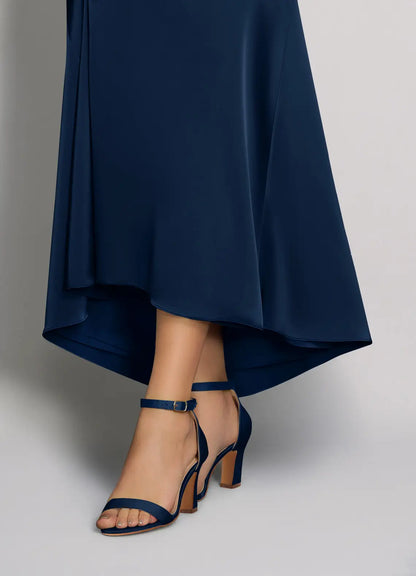 Dames Sandaal Navy Blauw | Blokhak | Enkelbandje | Suède-look