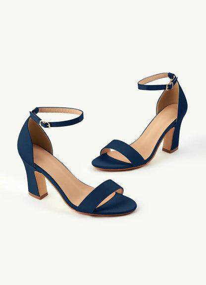 Dames Sandaal Navy Blauw | Blokhak | Enkelbandje | Suède-look