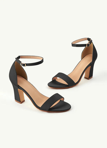 Dames Sandaal Zwart | Blokhak | Enkelbandje | Suède-look