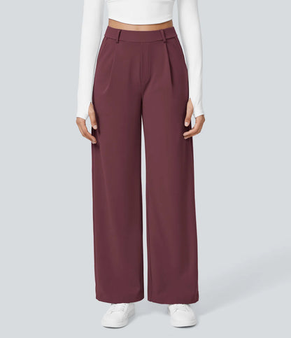 Dames Wide Leg Pantalon | Bordeaux | Hoge Taille & Luxe Pasvorm