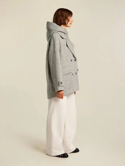 Dames Jas Grijs | Dubbele Knoop | Visgraat Patroon | Winterjas