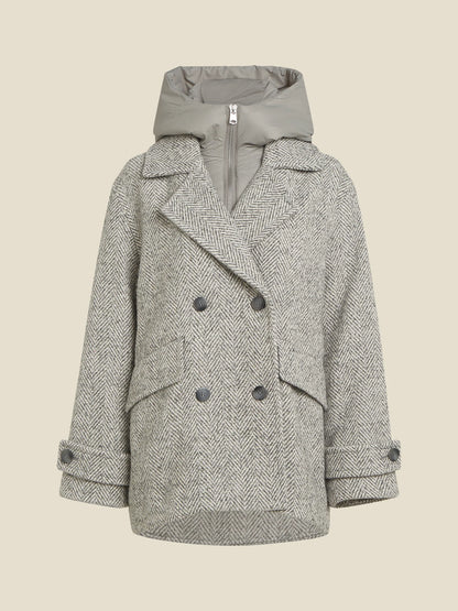 Dames Jas Grijs | Dubbele Knoop | Visgraat Patroon | Winterjas