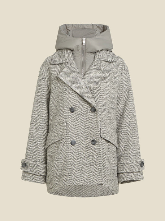 Dames Jas Grijs | Dubbele Knoop | Visgraat Patroon | Winterjas