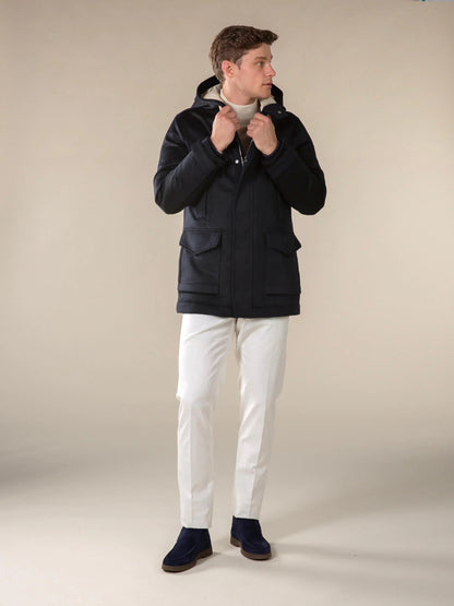 Heren Winterjas Donkerblauw | Gewatteerde Capuchon | Stijlvol & Warm