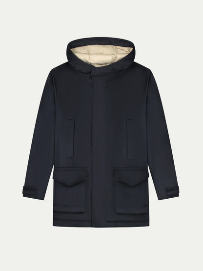 Heren Winterjas Donkerblauw | Gewatteerde Capuchon | Stijlvol & Warm