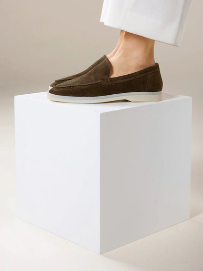 Dames Loafers | Olijf Suède | Luxe Zomerschoenen