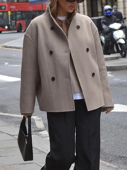 Dames Jas Beige | Dubbele Knopen | Oversized Pasvorm