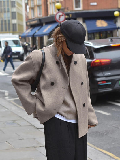 Dames Jas Beige | Dubbele Knopen | Oversized Pasvorm