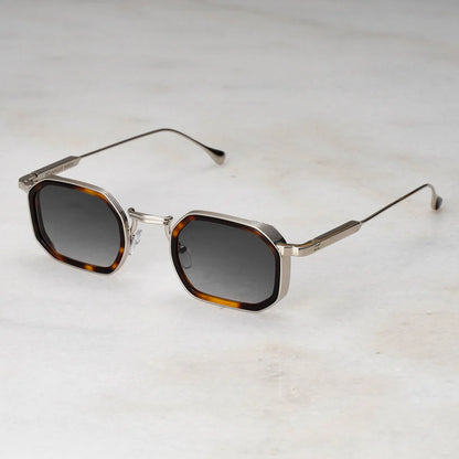 Lex Havana Steel | Zonnebril zilver met bruin | Geometrisch design | Premium uitstraling