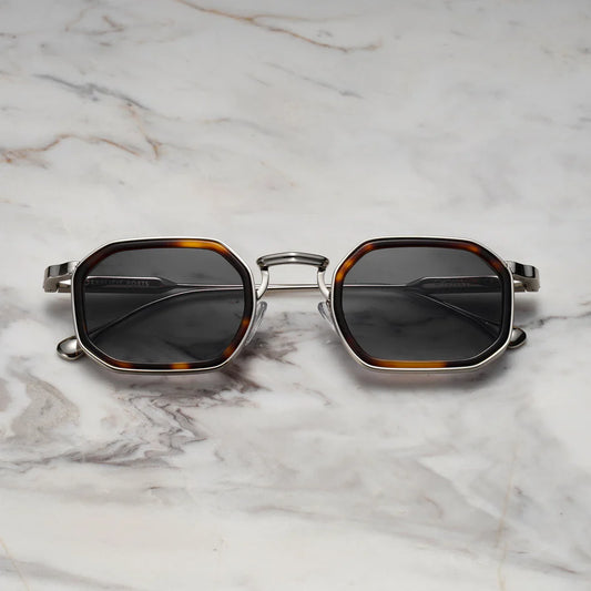 Lex Havana Steel | Zonnebril zilver met bruin | Geometrisch design | Premium uitstraling