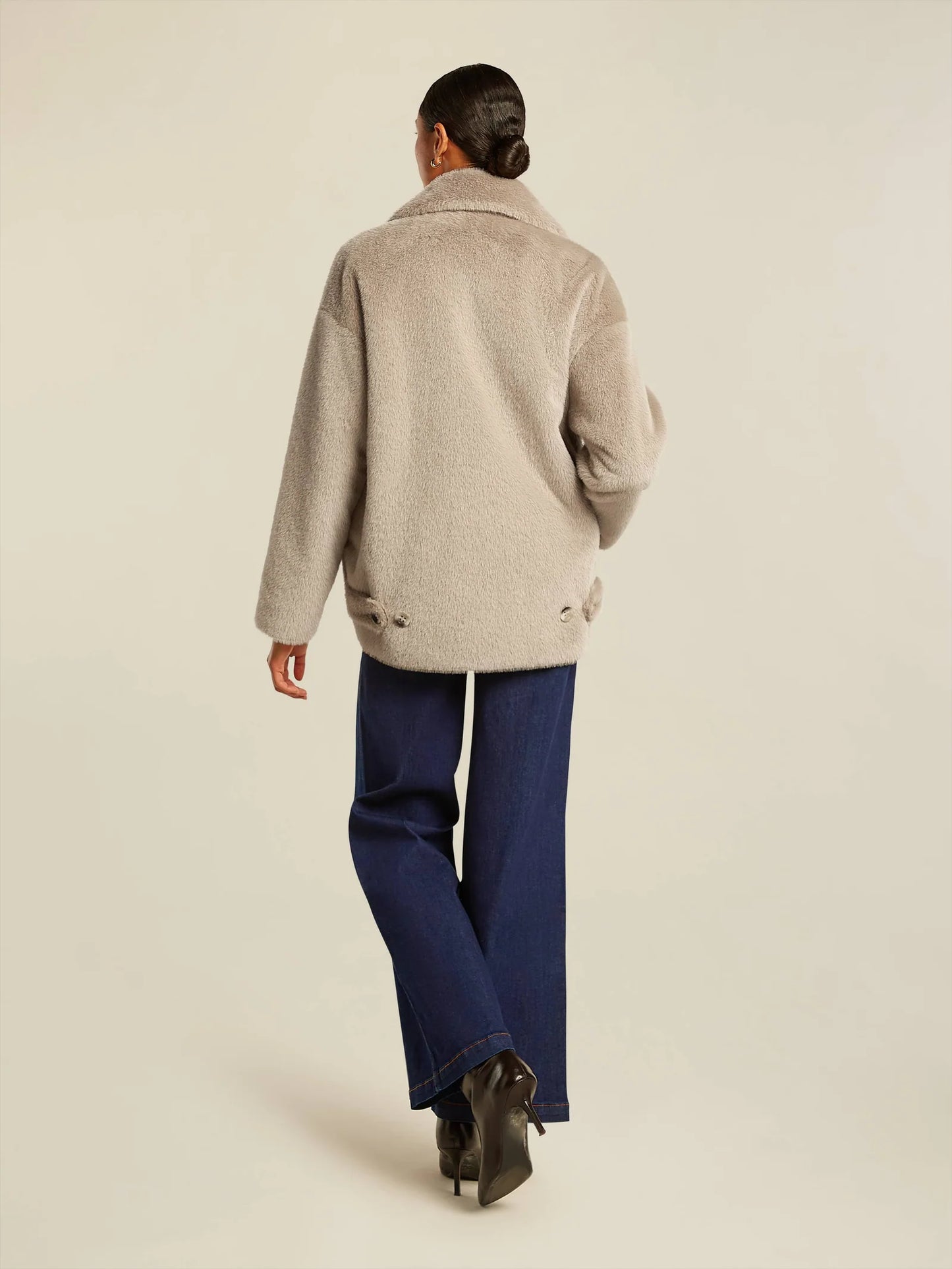 Dames Winterjas Lichtgrijs | Faux Fur | Dubbele Knopen | Elegant & Warm