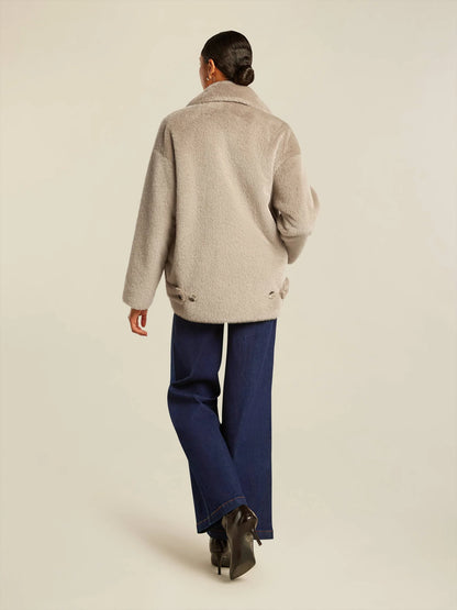 Dames Winterjas Lichtgrijs | Faux Fur | Dubbele Knopen | Elegant & Warm