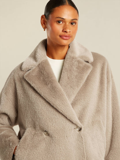 Dames Winterjas Lichtgrijs | Faux Fur | Dubbele Knopen | Elegant & Warm