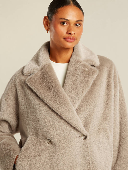 Dames Winterjas Lichtgrijs | Faux Fur | Dubbele Knopen | Elegant & Warm