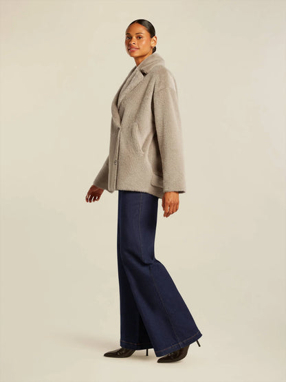 Dames Winterjas Lichtgrijs | Faux Fur | Dubbele Knopen | Elegant & Warm