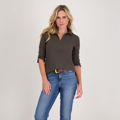 Dames Travel Top | V-Hals met Kraag | Zwart | Comfortabel
