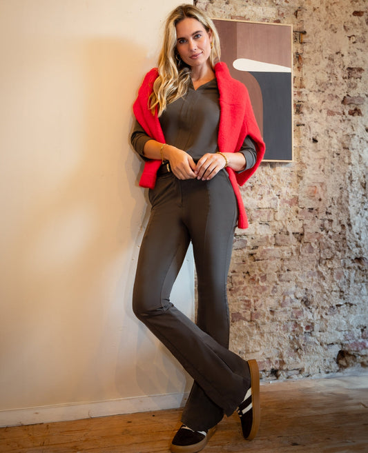 Dames Pant | Flare | Donker Taupe
