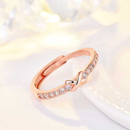 Milan - Verstelbare Roségouden Ring met Strass Steentjes