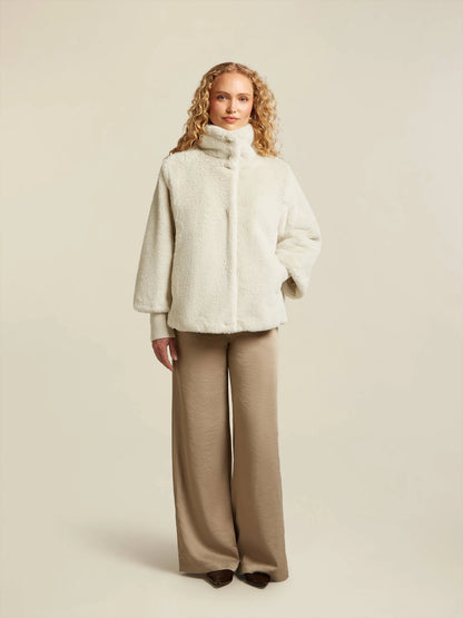 Dames Jas Crème | Hoge Kraag | Faux Fur | Winterjas