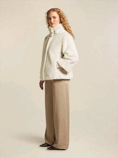 Dames Jas Crème | Hoge Kraag | Faux Fur | Winterjas