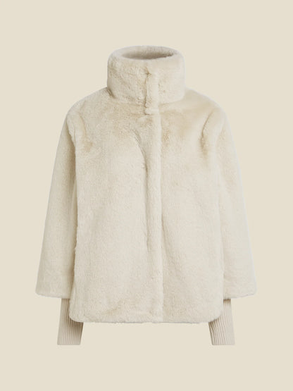 Dames Jas Crème | Hoge Kraag | Faux Fur | Winterjas