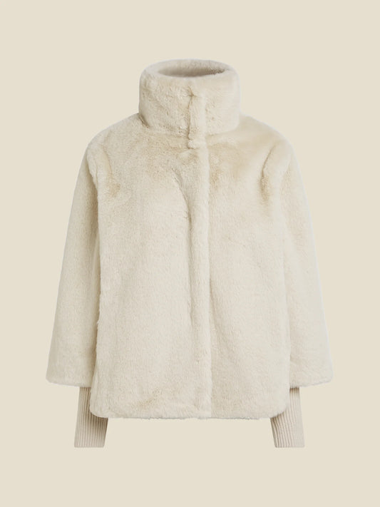 Dames Jas Crème | Hoge Kraag | Faux Fur | Winterjas