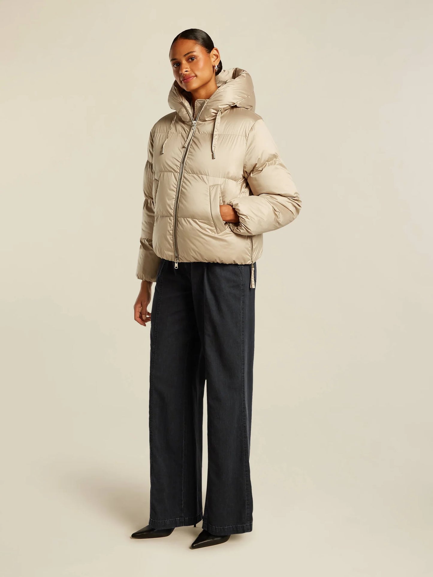 Dames Pufferjas Beige | Gewatteerd | Capuchon | Rits