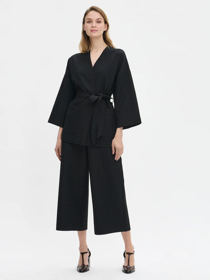 Dames Kimono Blazer Zwart | Ceintuur | Wijde Mouwen | Stijlvol