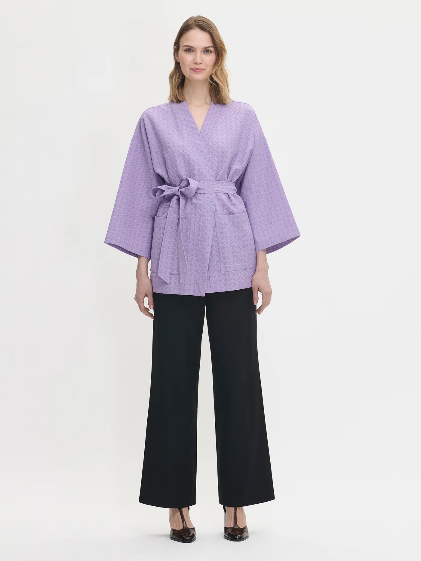 Dames Kimono Blazer Lila | Ceintuur | Wijde Mouwen | Trendy