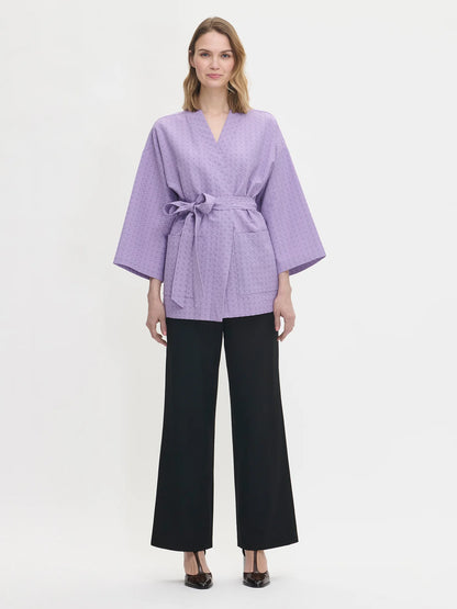 Dames Kimono Blazer Lila | Ceintuur | Wijde Mouwen | Trendy