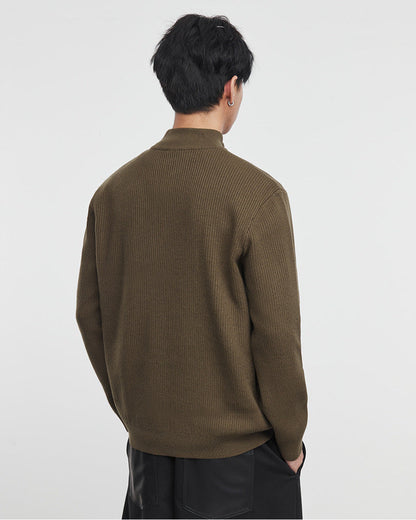 Gebreide halve zip trui | Bruin