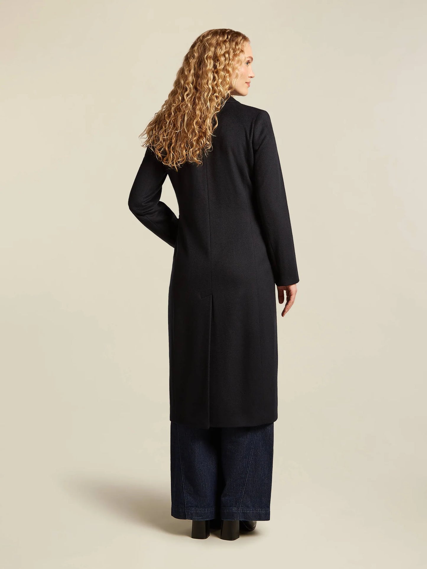 Dames Lange Mantel | Donkerblauw | Dubbele Knopen | Klassiek