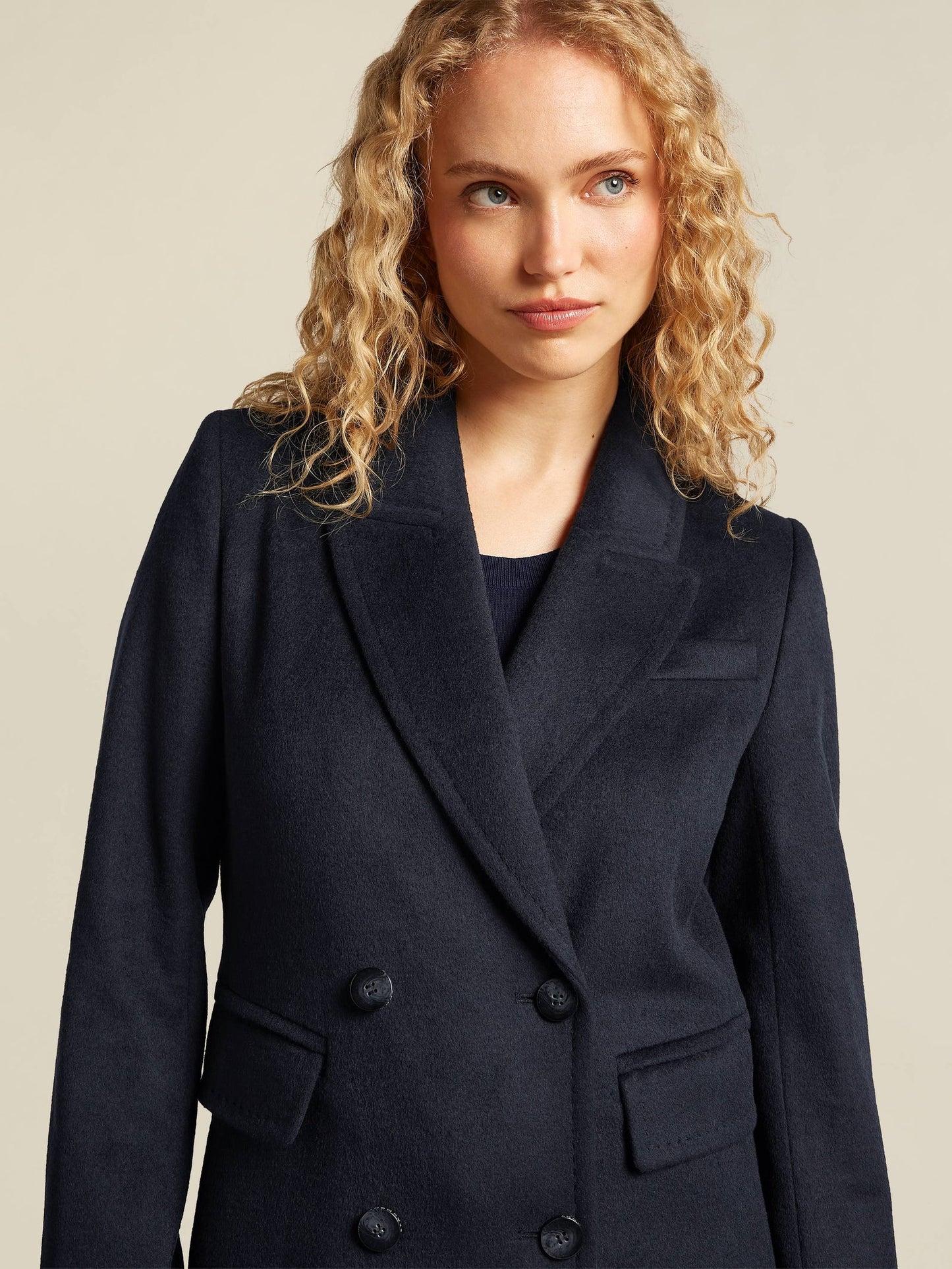 Dames Lange Mantel | Donkerblauw | Dubbele Knopen | Klassiek