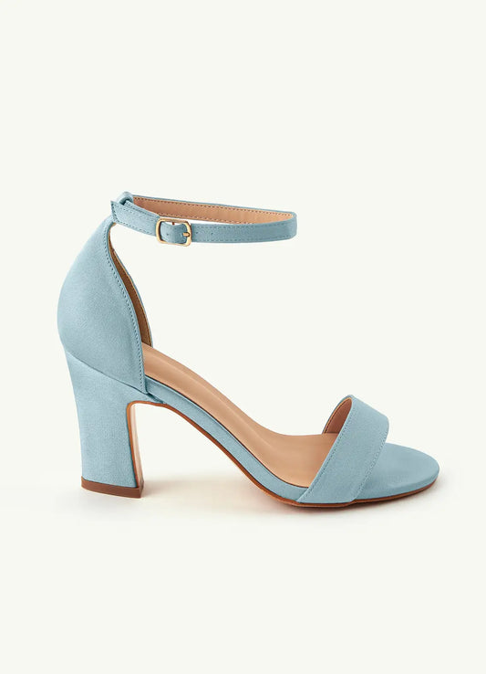 Dames Sandaal Poederblauw | Blokhak | Enkelbandje | Suède