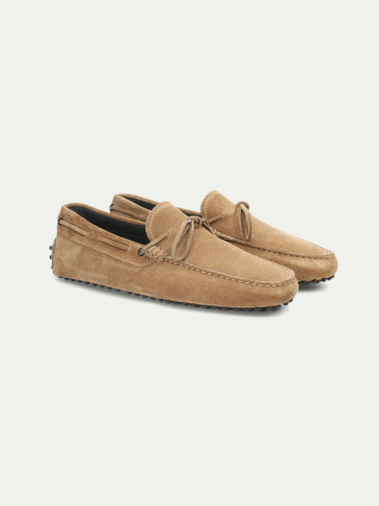 Beige Suède Driving Loafers Heren | Leren schoenen met Noppenzool
