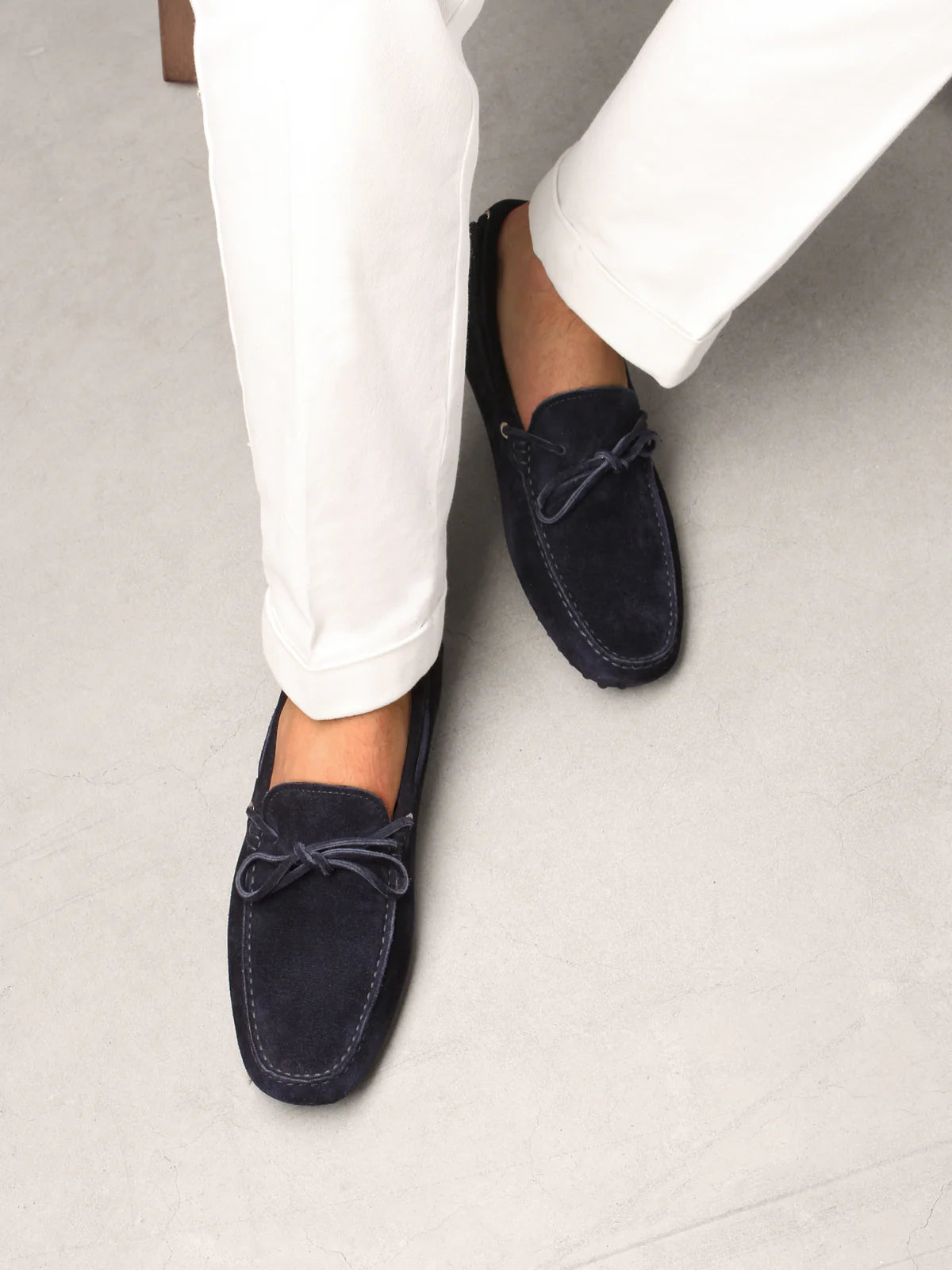 Driving Loafers Heren Donkerblauw Suède | Klassieke Instappers met Noppenzool