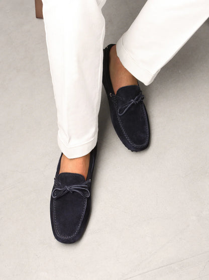 Driving Loafers Heren Donkerblauw Suède | Klassieke Instappers met Noppenzool