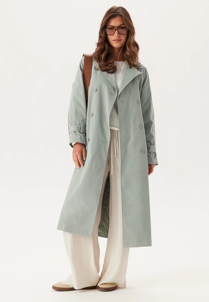 Dames Trenchcoat | Mintgroen | Lange Jas met Ceintuur & Knopen