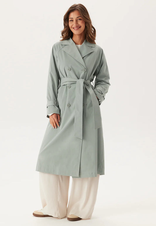 Dames Trenchcoat | Mintgroen | Lange Jas met Ceintuur & Knopen