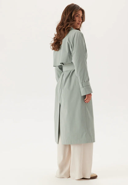 Dames Trenchcoat | Mintgroen | Lange Jas met Ceintuur & Knopen