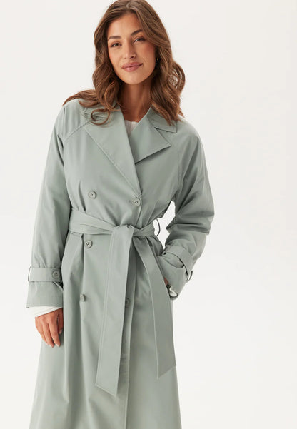Dames Trenchcoat | Mintgroen | Lange Jas met Ceintuur & Knopen