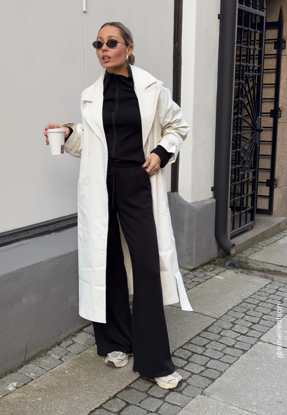 Dames Trenchcoat | Crème | Lange Elegante Jas met Knopen