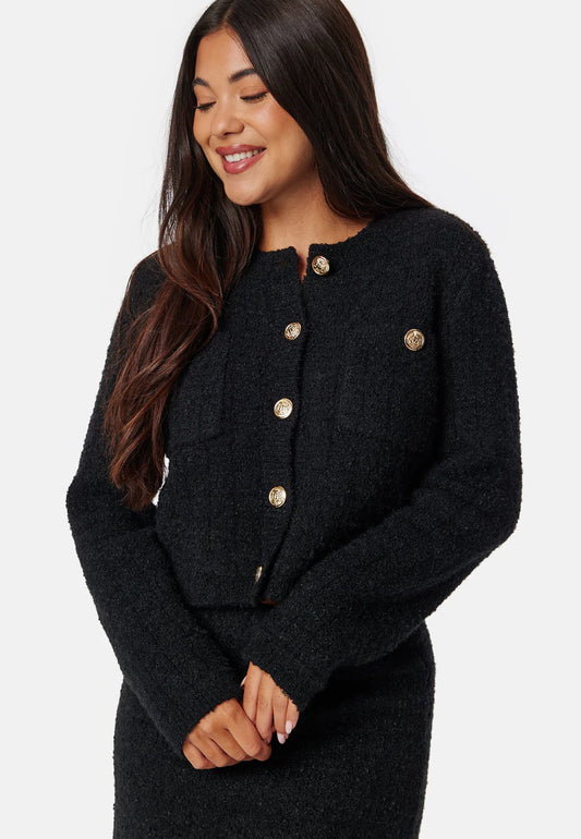 Dames Blazer | Zwart | Bouclé Stof | Goudkleurige Knopen