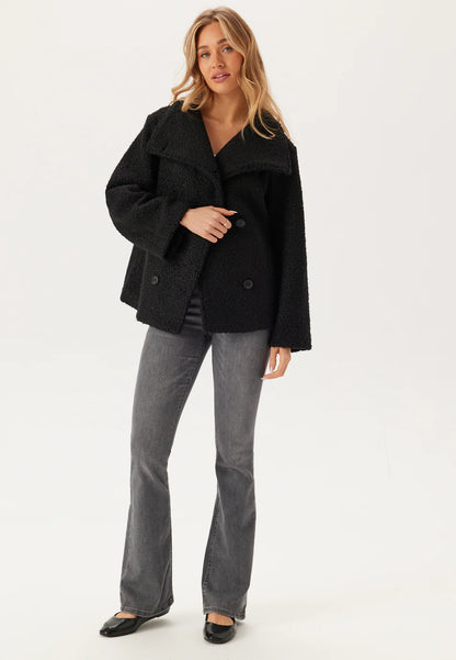 Dames Jas | Zwarte Teddy Coat | Dubbelrijige Knopen | Warme Winterjas