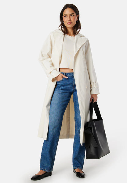 Dames Trenchcoat | Crème | Lange Elegante Jas met Knopen